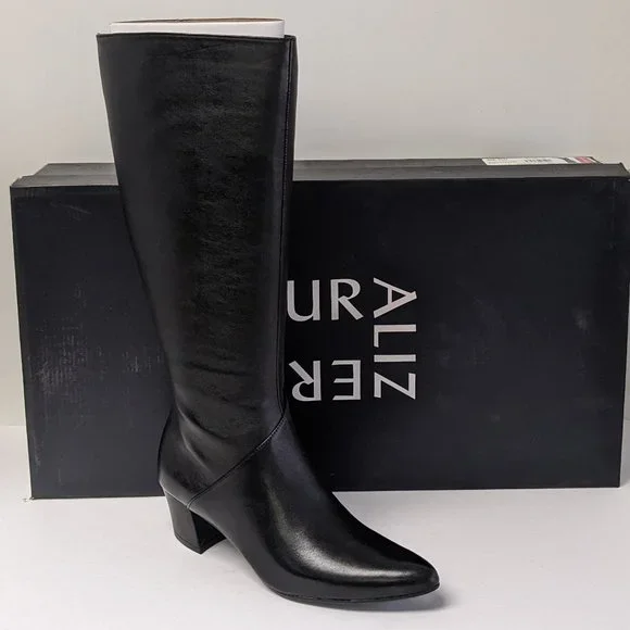 Naturalizer Melanie Knee High Boots, Black Leather, Women's Wide Calf